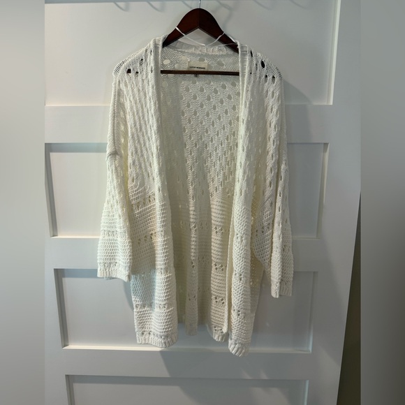 Lucky Brand chunky boho White Cardigan Sweater with Cable Knit Design - Picture 1 of 9